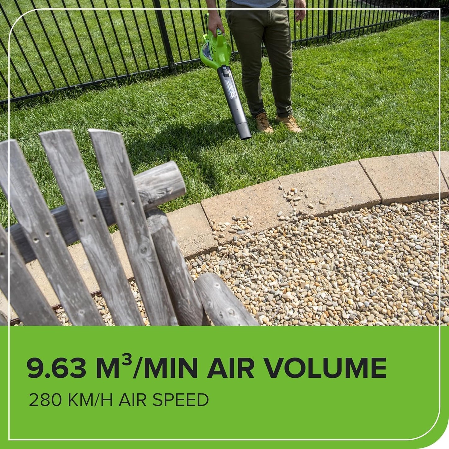 Greenworks GD40BV Cordless Leaf Blow Vac with Brushless Motor, 280km/h, 9.63m³/min, 45L Mulching Bag WITHOUT 40V Battery & Charger, 3 Year Guarantee